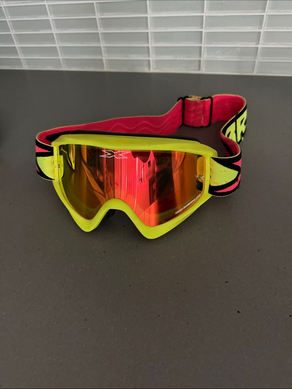 Neon Yellow Pink Mirrored Lens Goggles